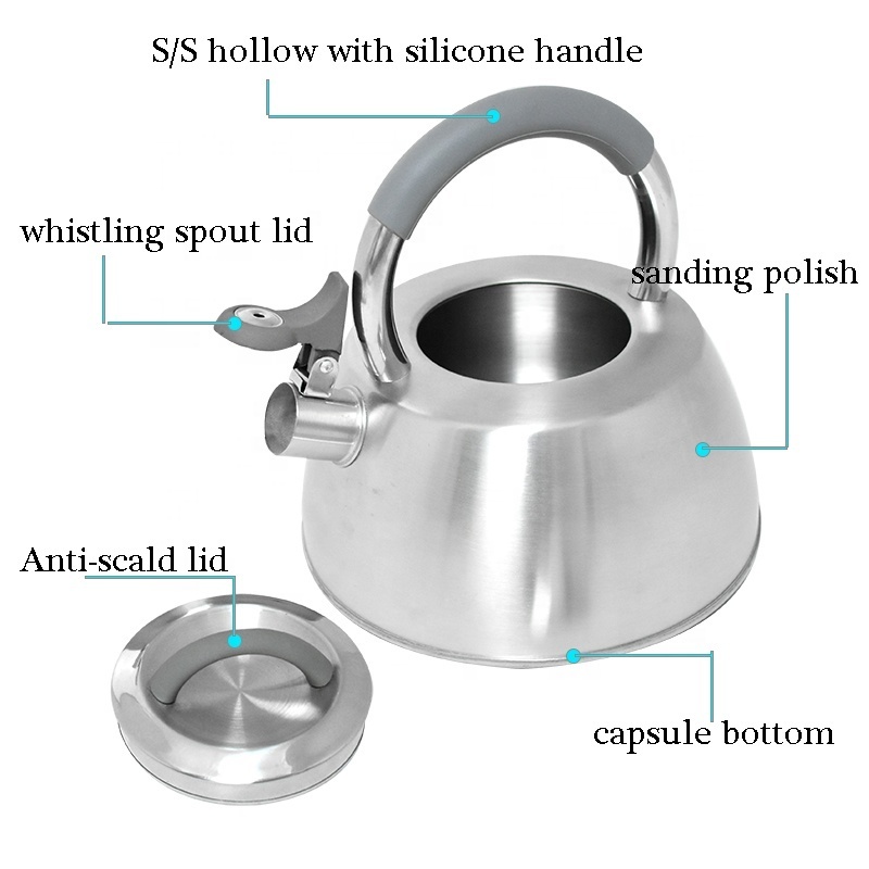 Teapot Whistling Stainless Steel Boiling Water Kettle Induction Tea Pot Silicone Handle Whistle Kettles