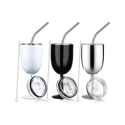 10oz Double Wall Vacuum Sealed Insulated Wine Glass With Splash Proof Lid Stainless Steel Unbreakable Goblet