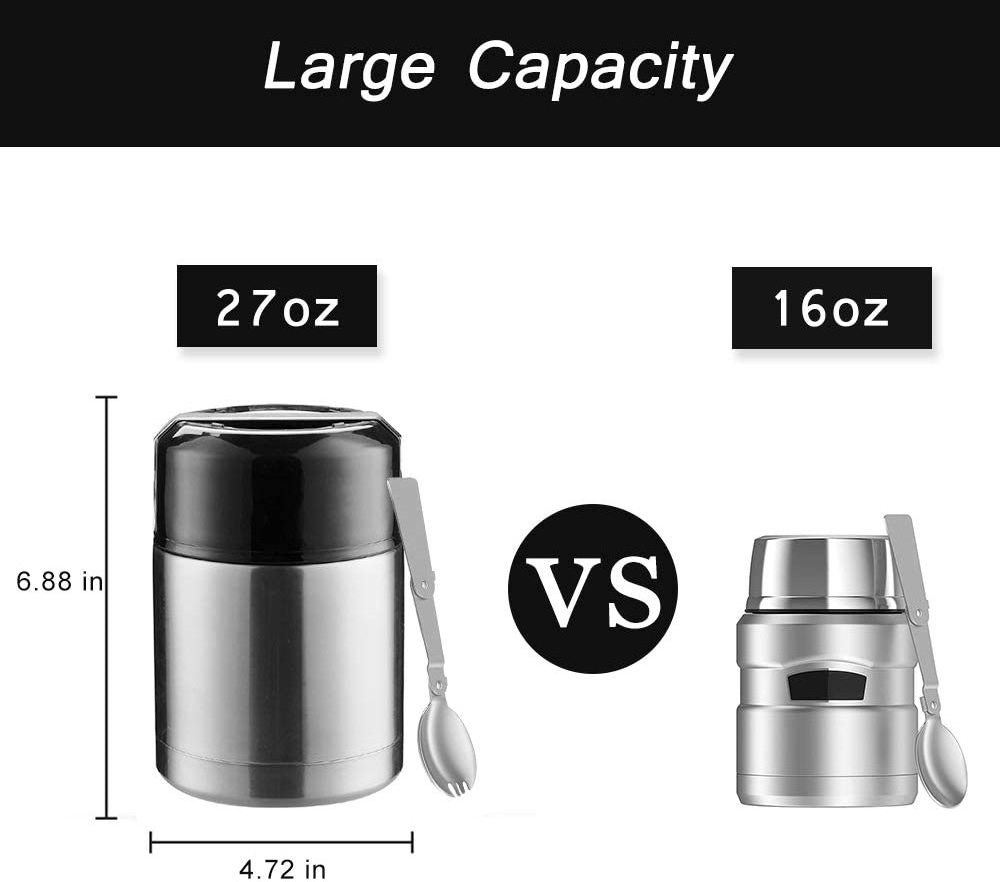 Stainless Steel Food Jar 800ml Travel Portable Double Walled Vacuum Insulated Thermos Lunch Box With Spoon