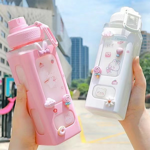 Summer 3d Sticker Design 700ml Sport Bottle Kawaii Plastic Pastel Water Bottle With Straw