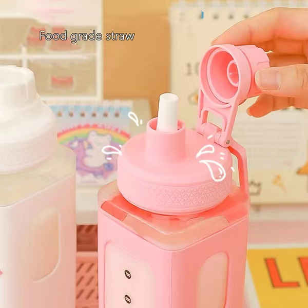 Summer 3d Sticker Design 700ml Sport Bottle Kawaii Plastic Pastel Water Bottle With Straw