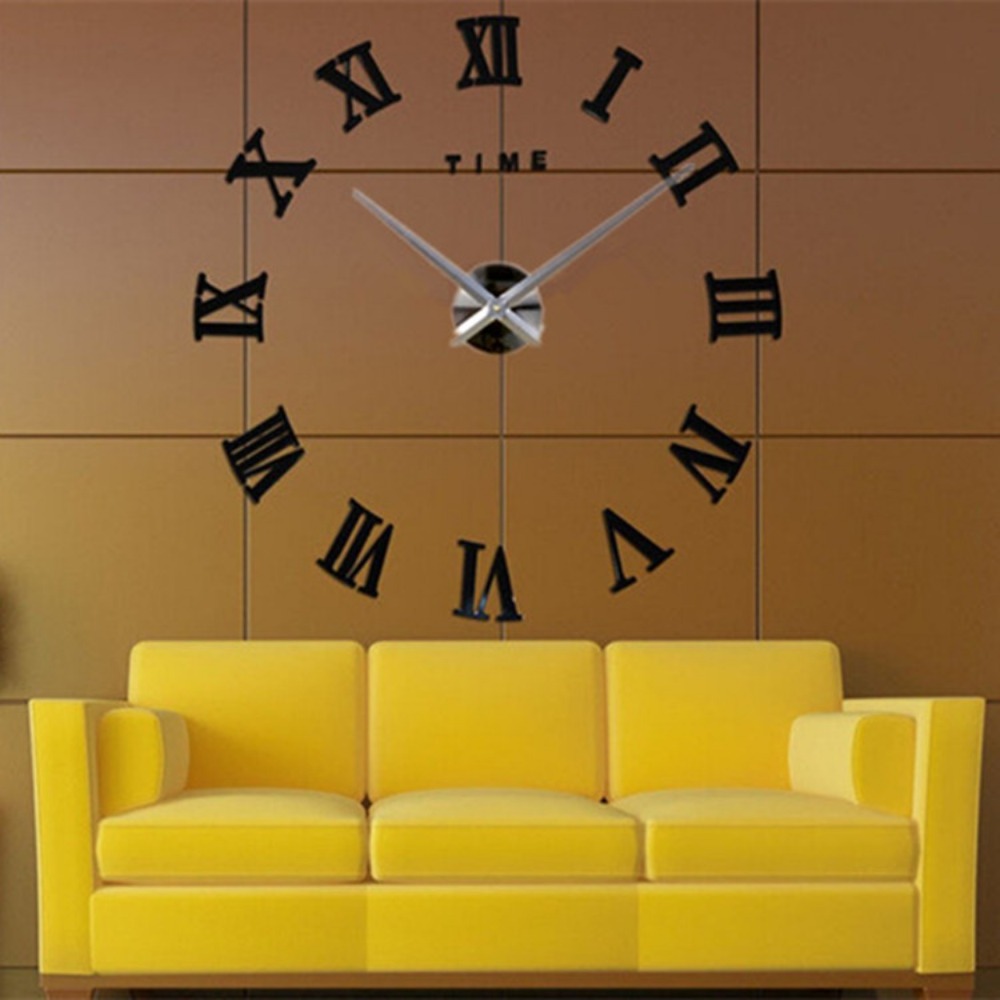 Stereoscopic Roman Digital Wall Clock Large Wall Sticker for Living Room Bedroom Visible Wall Clock Large Metal Acrylic Needle