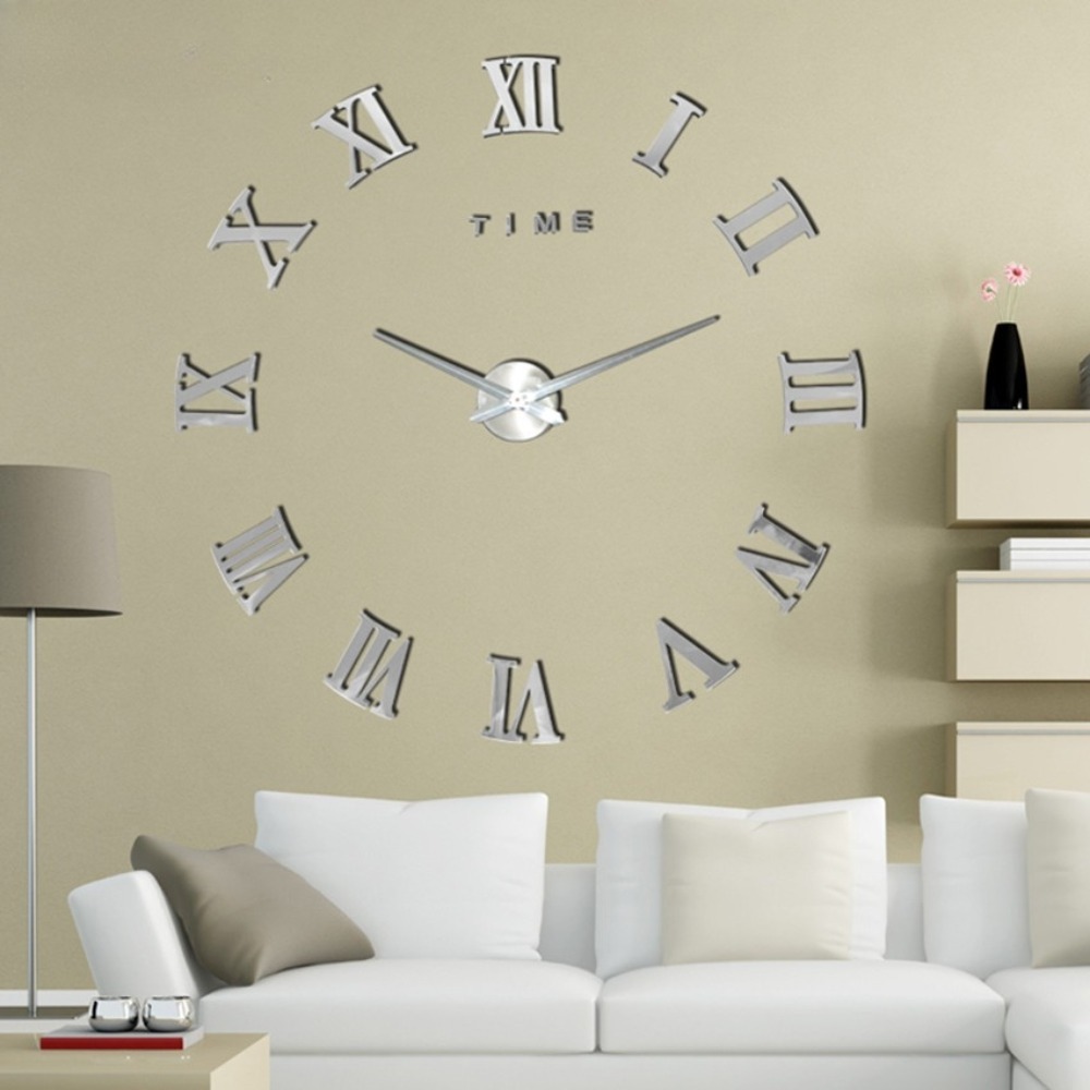 Stereoscopic Roman Digital Wall Clock Large Wall Sticker for Living Room Bedroom Visible Wall Clock Large Metal Acrylic Needle