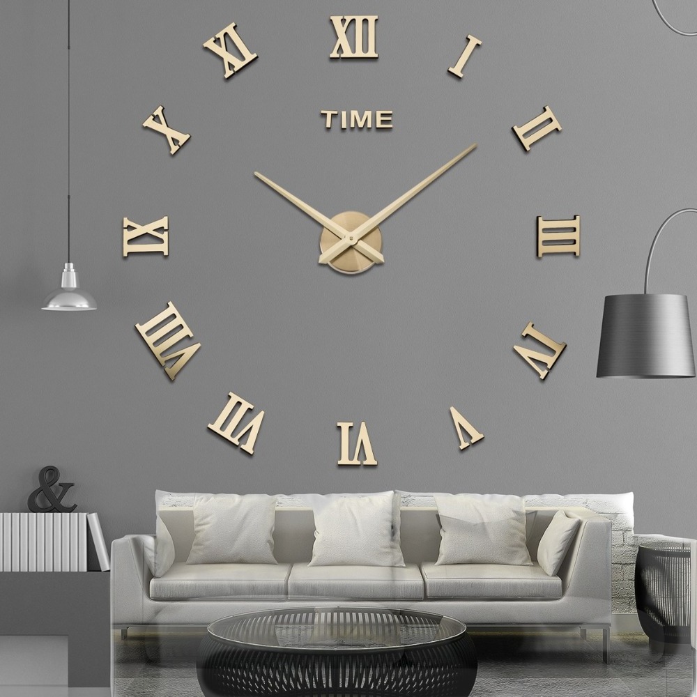 Stereoscopic Roman Digital Wall Clock Large Wall Sticker for Living Room Bedroom Visible Wall Clock Large Metal Acrylic Needle