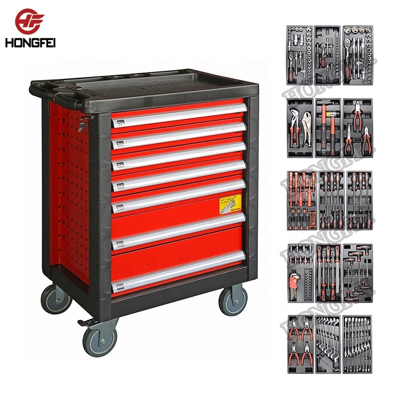 Red and black roll cabinet tool chest on wheels