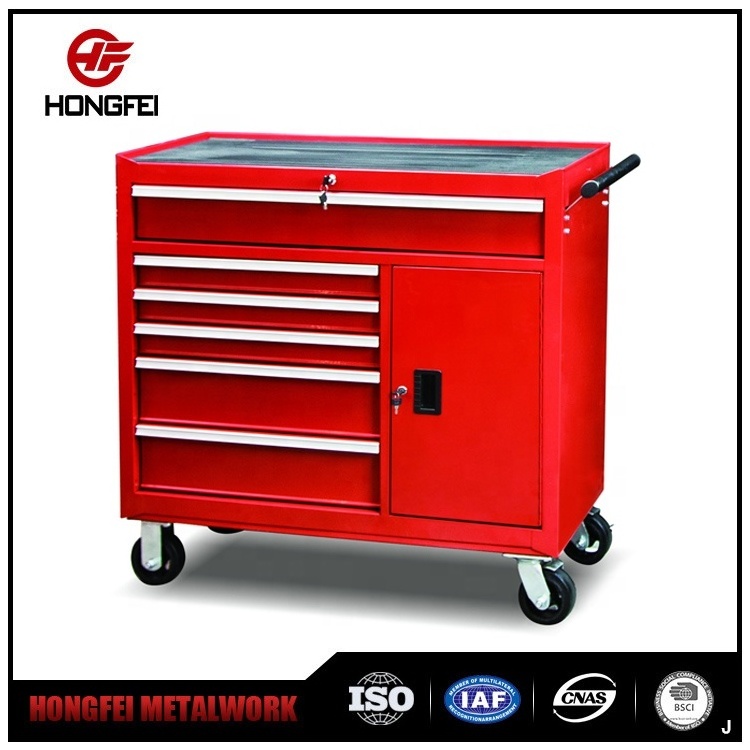 42 Inch Hongfei Large Drawer Roller Metal Combo Tool Chest With Wooden Top