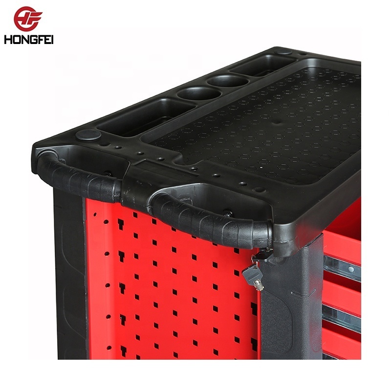 Red and black roll cabinet tool chest on wheels