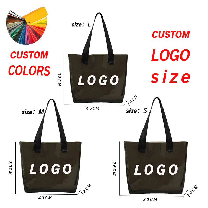 Reasuble Eco Large Waterproof Vinyl Jelly Clear Shopping Handbag Custom Transparent Neon Plastic PVC Tote Beach Bag