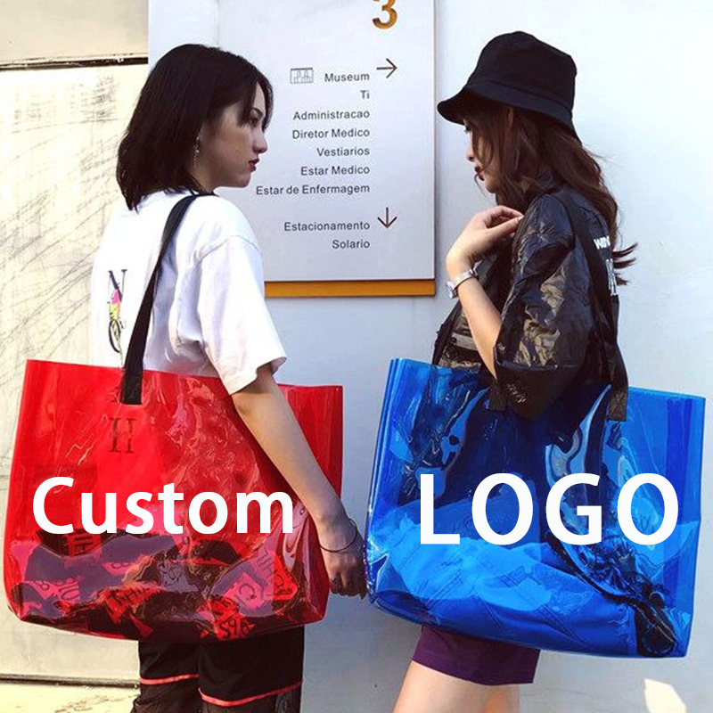 Reasuble Eco Large Waterproof Vinyl Jelly Clear Shopping Handbag Custom Transparent Neon Plastic PVC Tote Beach Bag