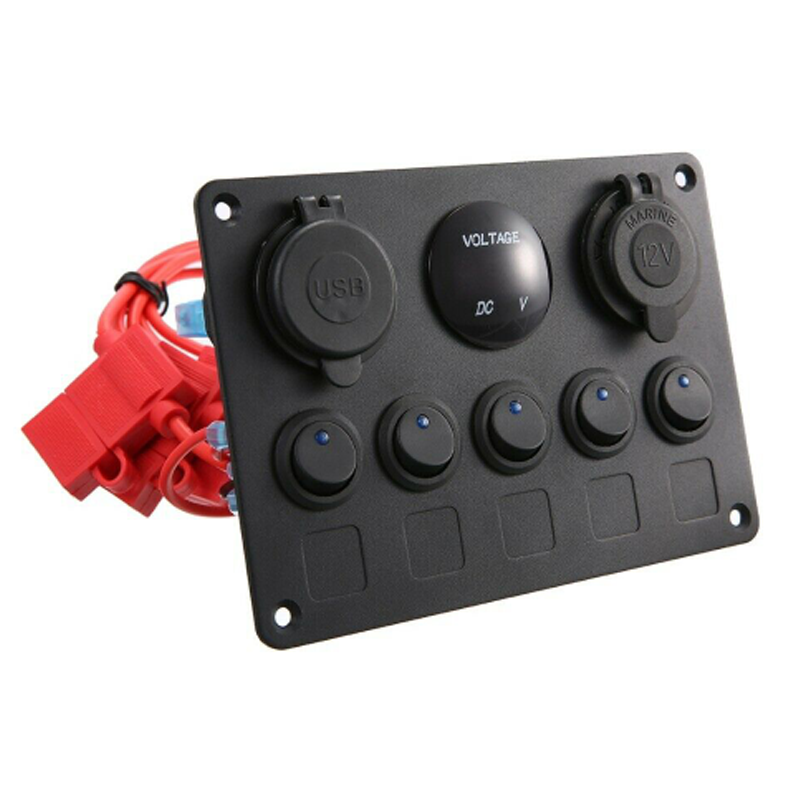 5 Gang Toggle Switch Panel Automotive Marine Switch Panel 12V 5V 4.2A USB Slot Socket Waterproof Switch Panel for Boat