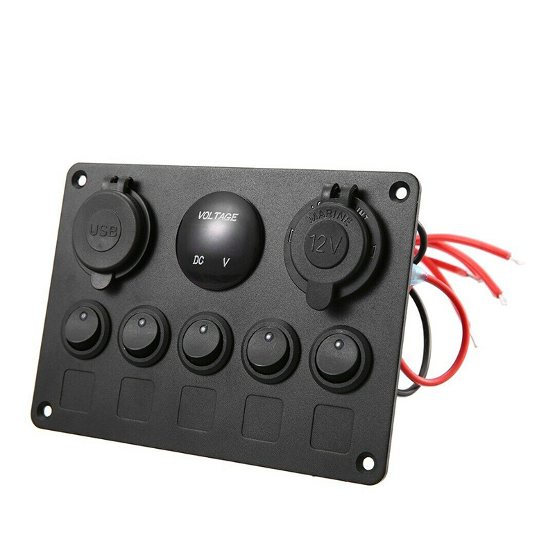 5 Gang Toggle Switch Panel Automotive Marine Switch Panel 12V 5V 4.2A USB Slot Socket Waterproof Switch Panel for Boat