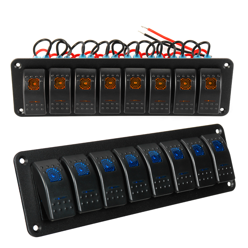 12V Marine Boat Bus 5 Pins ON OFF Toggle Switch Pre-wired 8 Gang Inline Housing Kit Rocker Switch Panel