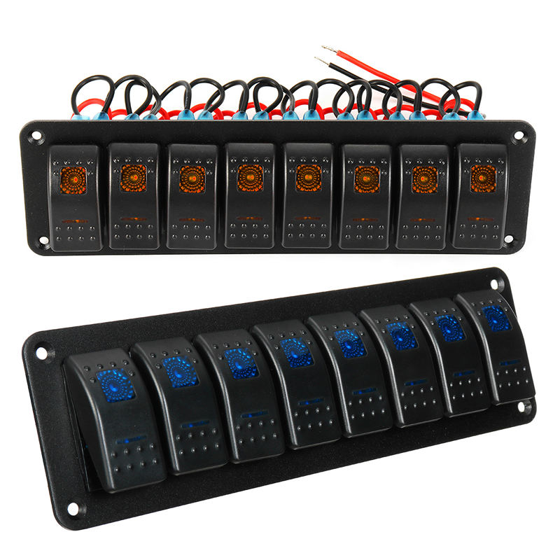 12V Marine Boat Bus 5 Pins ON OFF Toggle Switch Pre-wired 8 Gang Inline Housing Kit Rocker Switch Panel