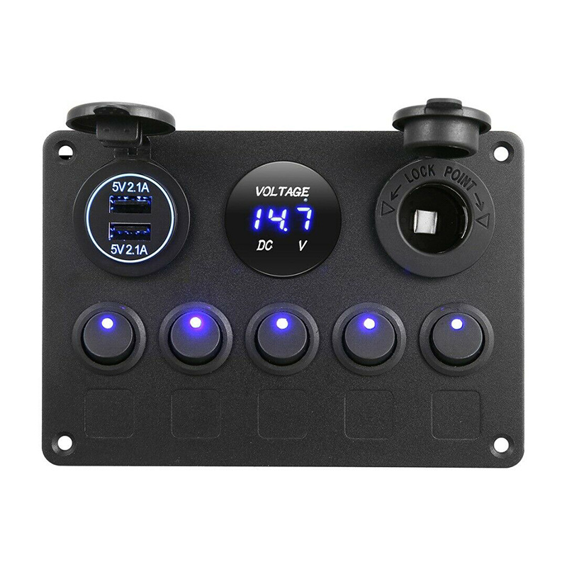 5 Gang Toggle Switch Panel Automotive Marine Switch Panel 12V 5V 4.2A USB Slot Socket Waterproof Switch Panel for Boat