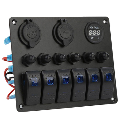 12V 5Pins On-off Switch Marine Rv Waterproof 6 Gang Circuit Breaker Rocker Switch Panel