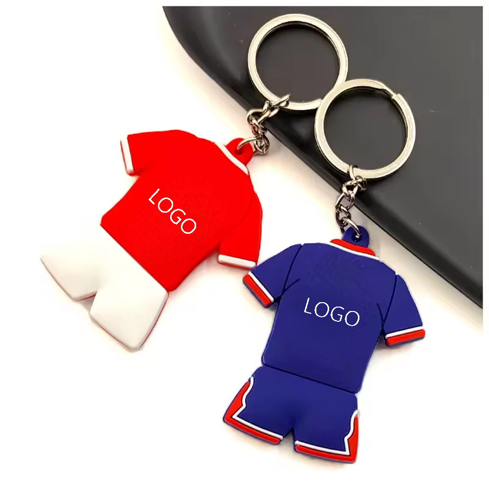 Cheap Logo Customized Polo Shirt Soccer Club Keyring Sport Football Soccer Jersey Key Chain PVC Rubber Keychain