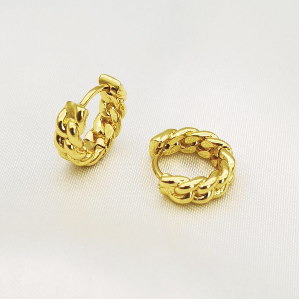 tartan Woven molding Fashion ear buckle Brass gilding 24k jewelry not allergic Women's new Earrings wholesale Custom machining