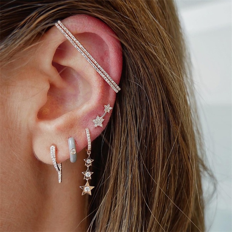 Star tassel earrings Inlaid AAA zircon Fashion accessories Brass plated gold jewelry Women's niche design high quality earrings