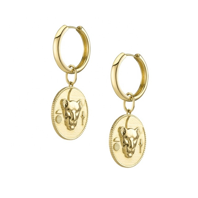 Leopard head Animal pattern Personalized earrings detachable Brass plated with real gold jewelry Fashion light luxury ear buckle