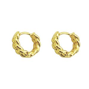 tartan Woven molding Fashion ear buckle Brass gilding 24k jewelry not allergic Women's new Earrings wholesale Custom machining