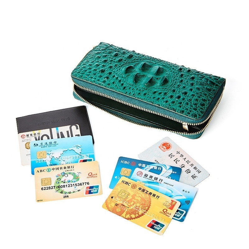 Wholesale large capacity crocodile leather wallet, RFID blocking leather purse