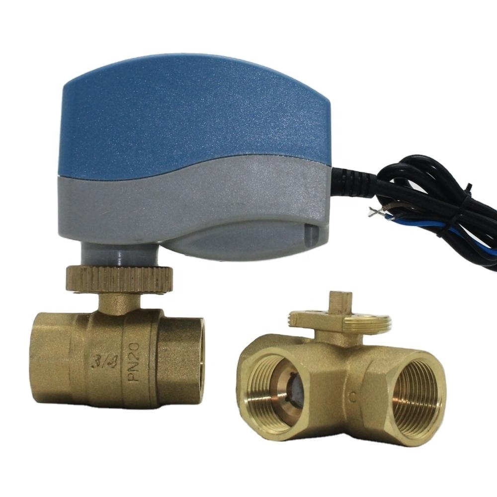 DN15/20/25/32 2 way 3-way motorized brass water valve with 220v motor electric drive for HVAC