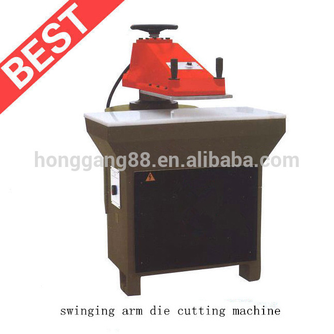 clicking swing arm cutting press for leather embossing