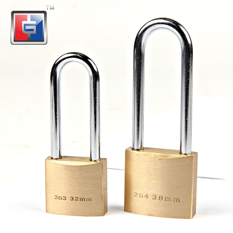 High security long neck strong hook brass padlock 32mm anti hammer u shaped brass lock padlock for lockers