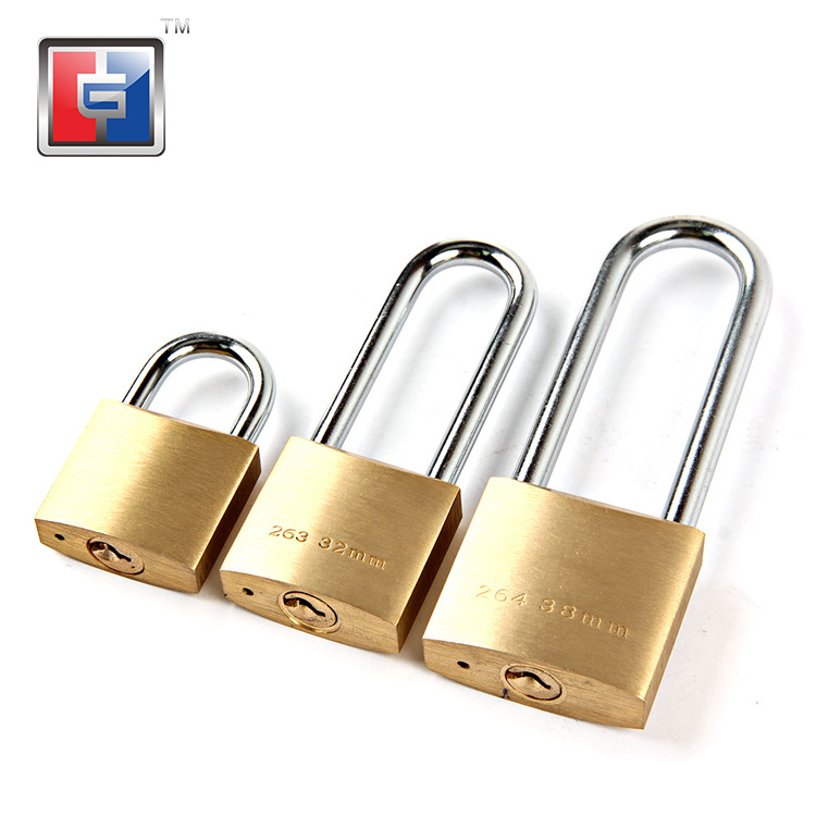 High security long neck strong hook brass padlock 32mm anti hammer u shaped brass lock padlock for lockers