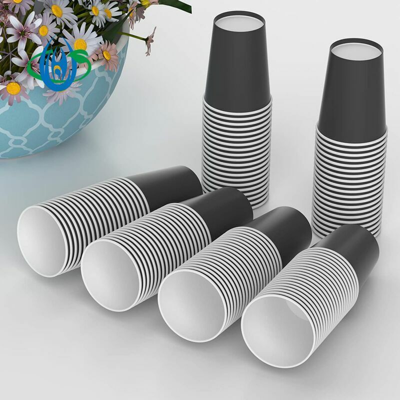 Customization Logo Printing Disposable Paper Cup Hot PLA Black Coffee Cups 10oz Paper Cups With Lids