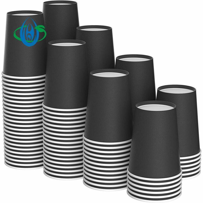 Customization Logo Printing Disposable Paper Cup Hot PLA Black Coffee Cups 10oz Paper Cups With Lids