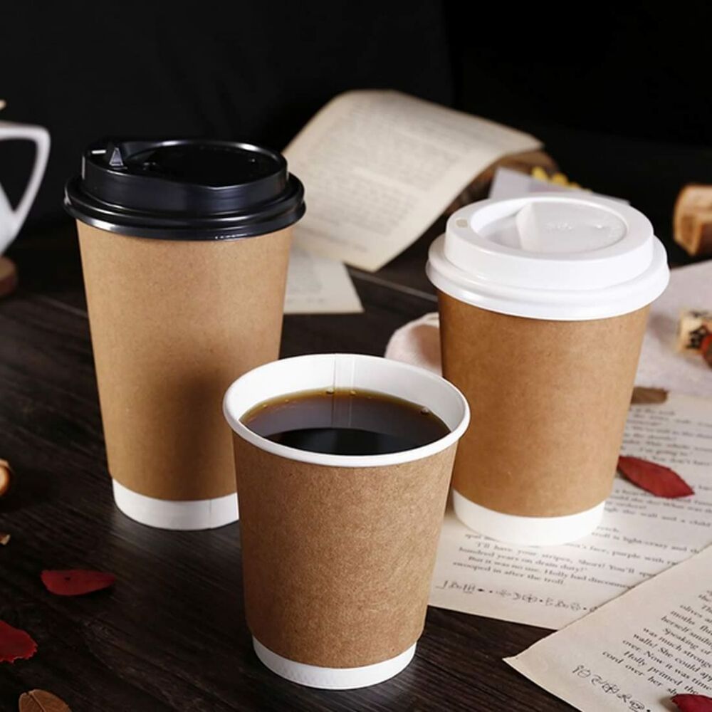 4oz 8oz 12oz 16oz Custom Logo Disposable Single Double Wall Paper Coffee Cups with Lids Recyclable material