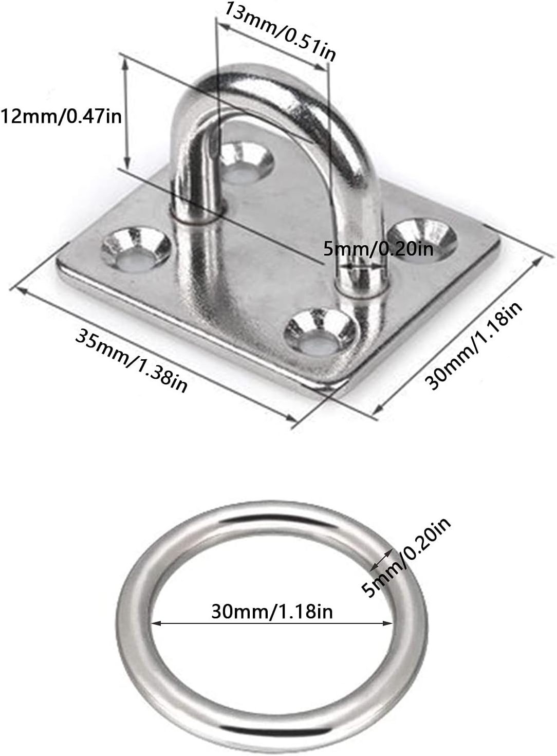 Stainless Steel Square Eye Pad Plate Marine Hammock Boat Rigging Stainless Steel Oblong Pad Eye Plate Set Marine Hardware Staple