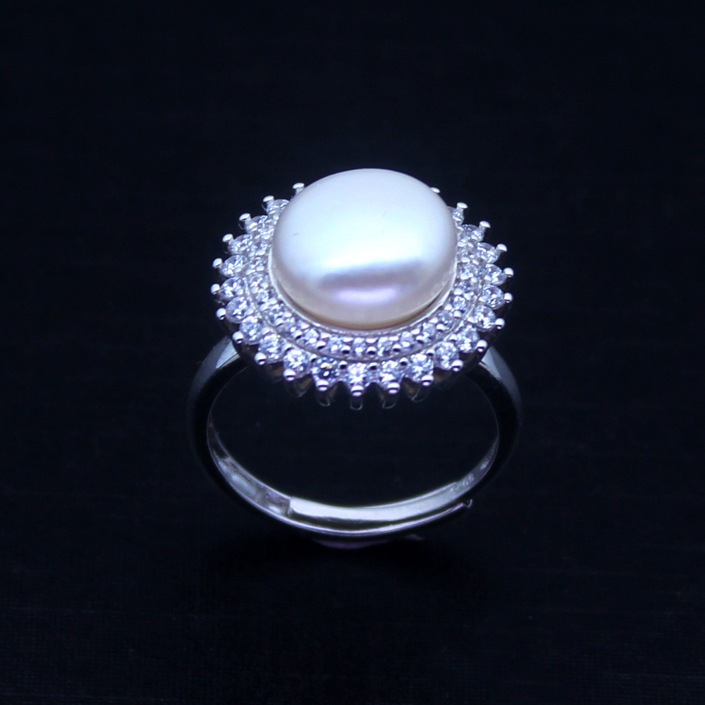 Natural cultured freshwater pearl Adjustable 925 sterling silver Korean pearl ladies ring