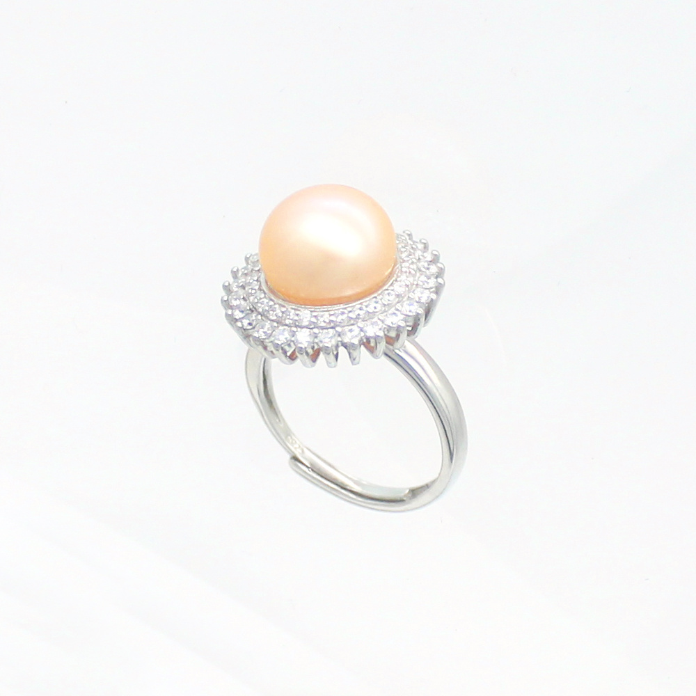 Natural cultured freshwater pearl Adjustable 925 sterling silver Korean pearl ladies ring