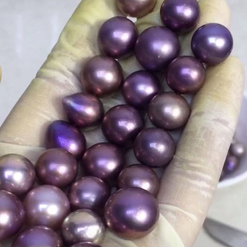 11-12mm circular Edison core circular pearl natural circular pearl chain hot sell elegant circular purple freshwater pearl