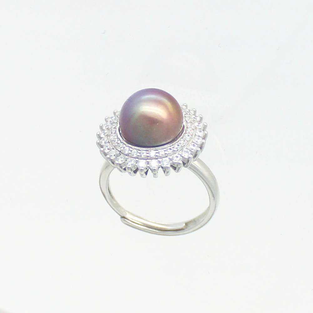 Natural cultured freshwater pearl Adjustable 925 sterling silver Korean pearl ladies ring