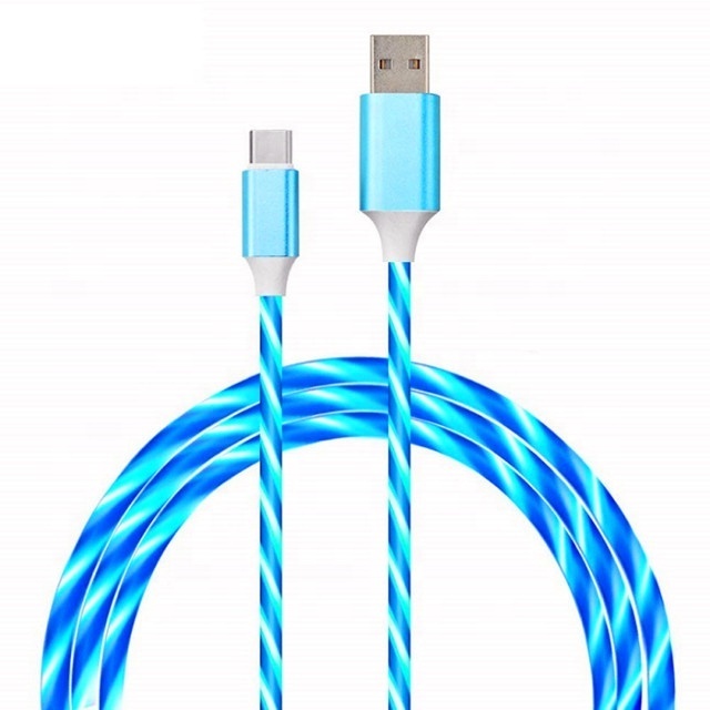 Packs Visible Luminous EL Light Flowing type c Charging Cable Running Flash High Speed Data Sync Transmit Line for phone