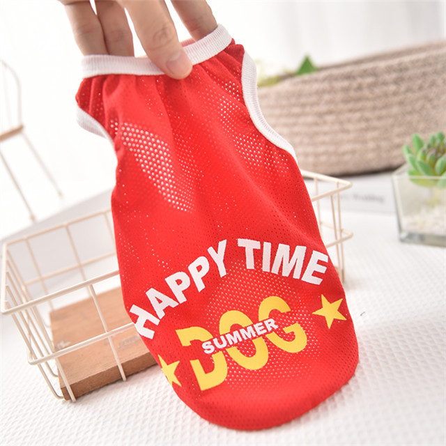 Summer Wholesale  Dog Vest Mesh Breathable Sport Dog Happy Time Clothes Puppy T-Shirt Summer Pet Cat Shirts For Small Large Dogs