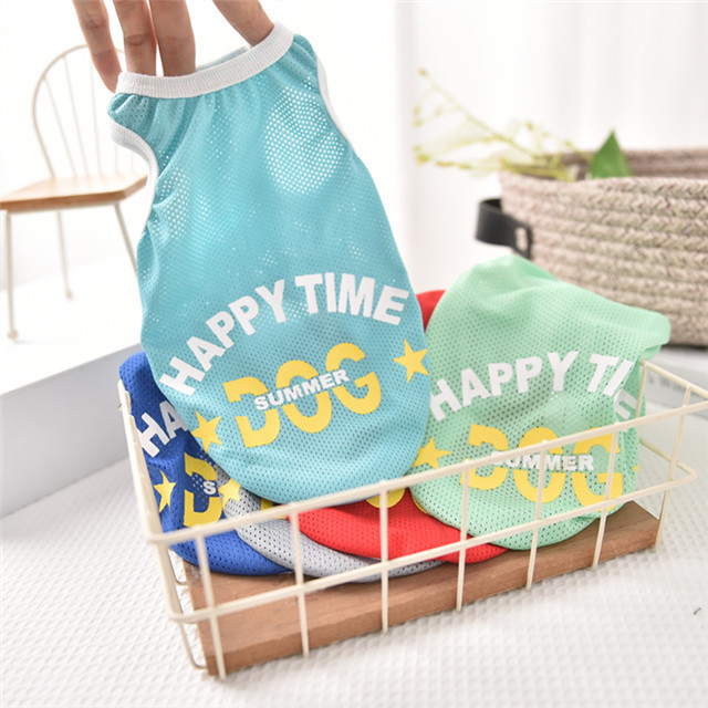 Summer Wholesale  Dog Vest Mesh Breathable Sport Dog Happy Time Clothes Puppy T-Shirt Summer Pet Cat Shirts For Small Large Dogs