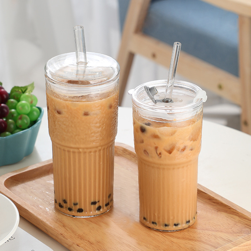 New Trendy Custom 17oz Leakproof Clear Milk Coffee Mug Big Capacity Reusable Glass Boba Tumbler Cups With Straw/lid