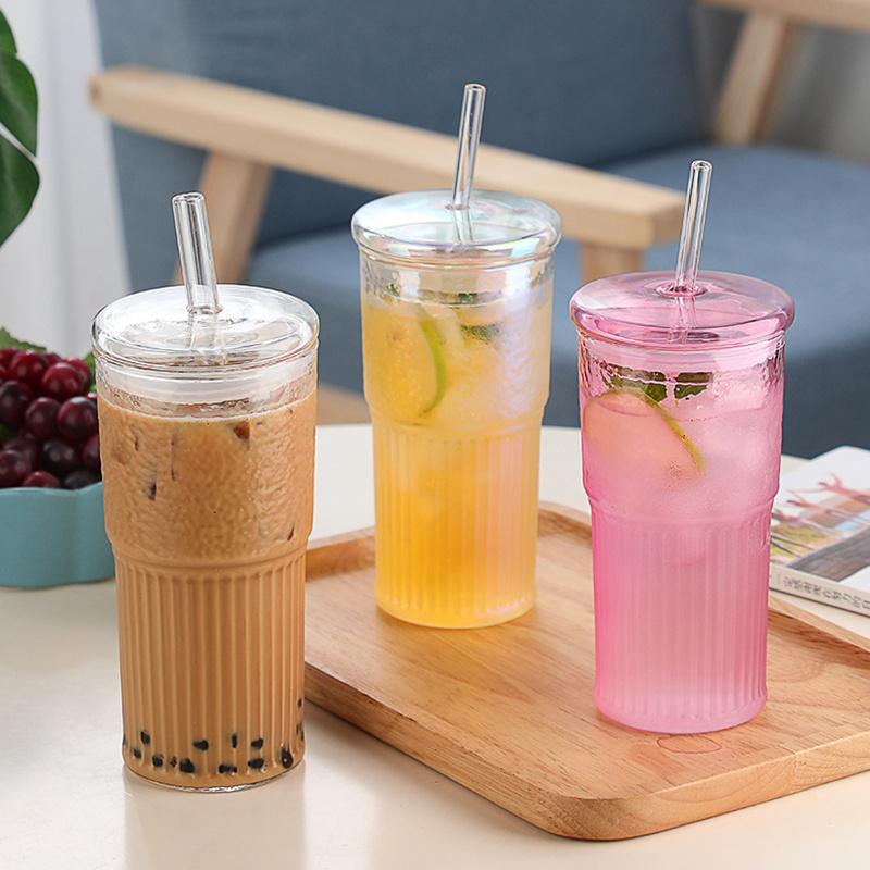 New Trendy Custom 17oz Leakproof Clear Milk Coffee Mug Big Capacity Reusable Glass Boba Tumbler Cups With Straw/lid