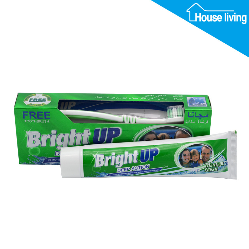 Free Samples deep action whitening fluoride free private label tooth paste with Arabic language