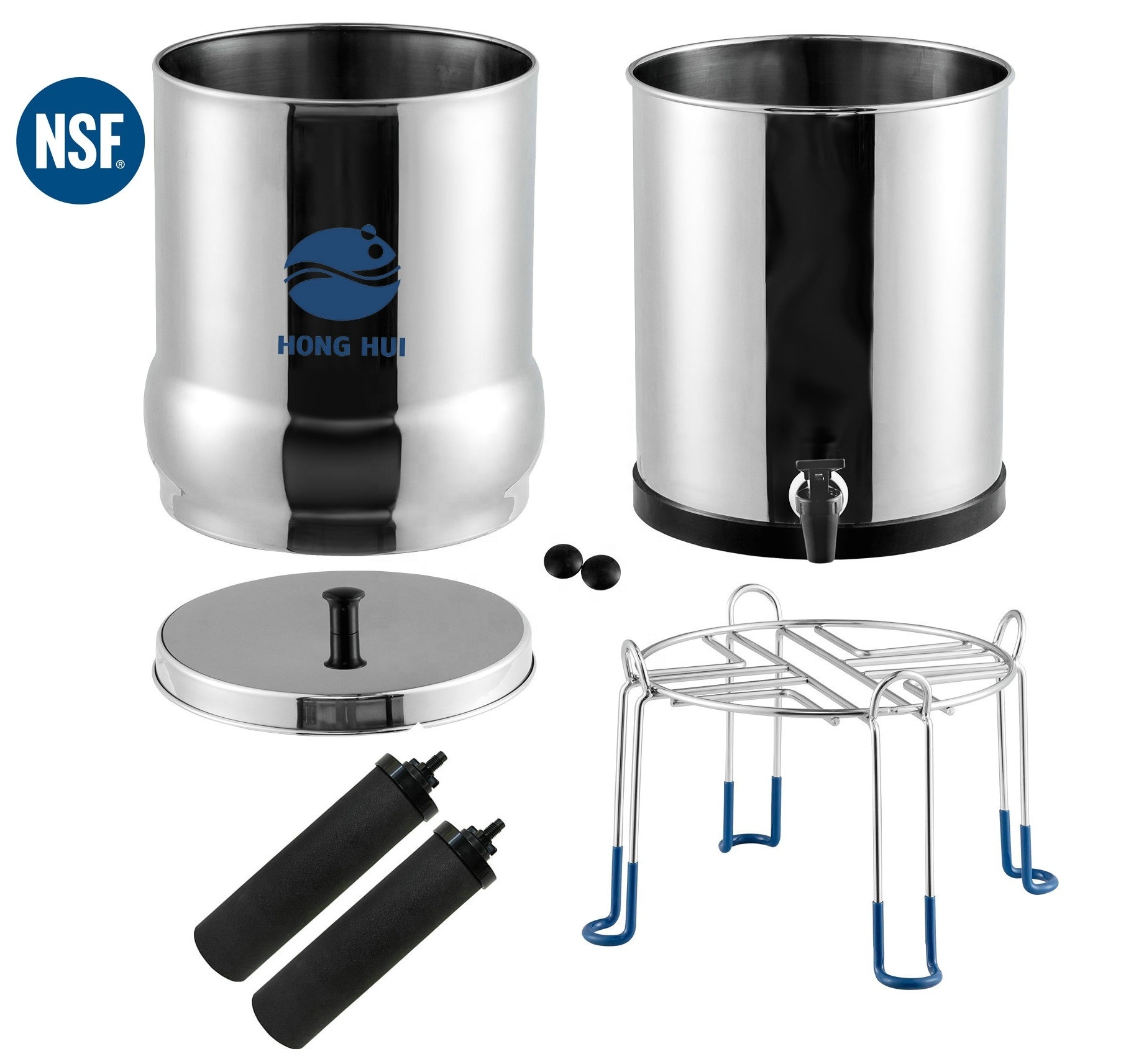 HONG HUI LT-2.25A NSF Certificate Stainless Steel Gravity-Fed System Carbon Rod Gravity Water Filter