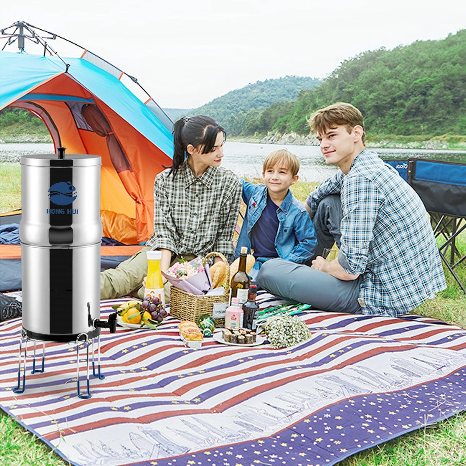 HONG HUI LT-2.25A NSF Certificate Stainless Steel Gravity-Fed System Carbon Rod Gravity Water Filter