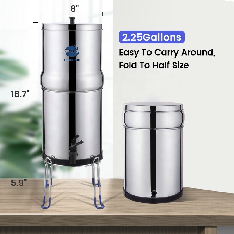 HONG HUI LT-2.25A NSF Certificate Stainless Steel Gravity-Fed System Carbon Rod Gravity Water Filter