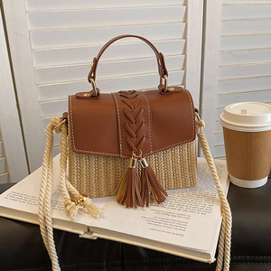 Summer Rattan Straw Square Box Handbag Trendy Fashion Tassel Straw Purse Handbag Beach bag For Ladies