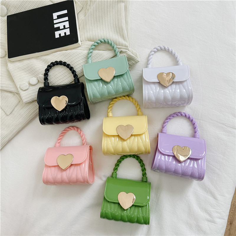 PVC jelly small purse for kids girls mini chain shoulder bags top handle handbag candy color crystal bag