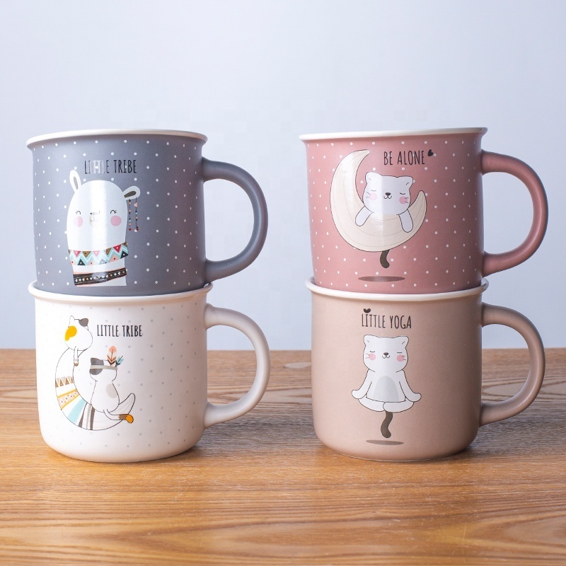 Wholesale European children mug style cat logo  ceramic coffee cup stoneware enamel coffee mug made in china