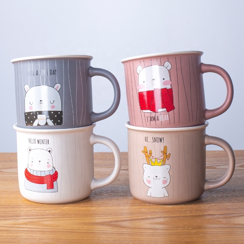 Wholesale European children mug style cat logo  ceramic coffee cup stoneware enamel coffee mug made in china